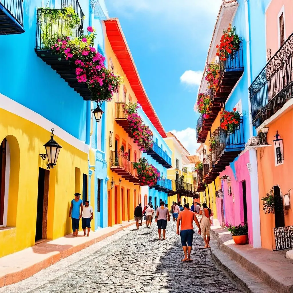 Vibrant street scene in Old San Juan